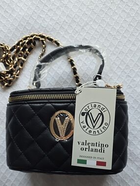 Valentino Orlandi Black Quilted Mini Crossbody Bag NWT